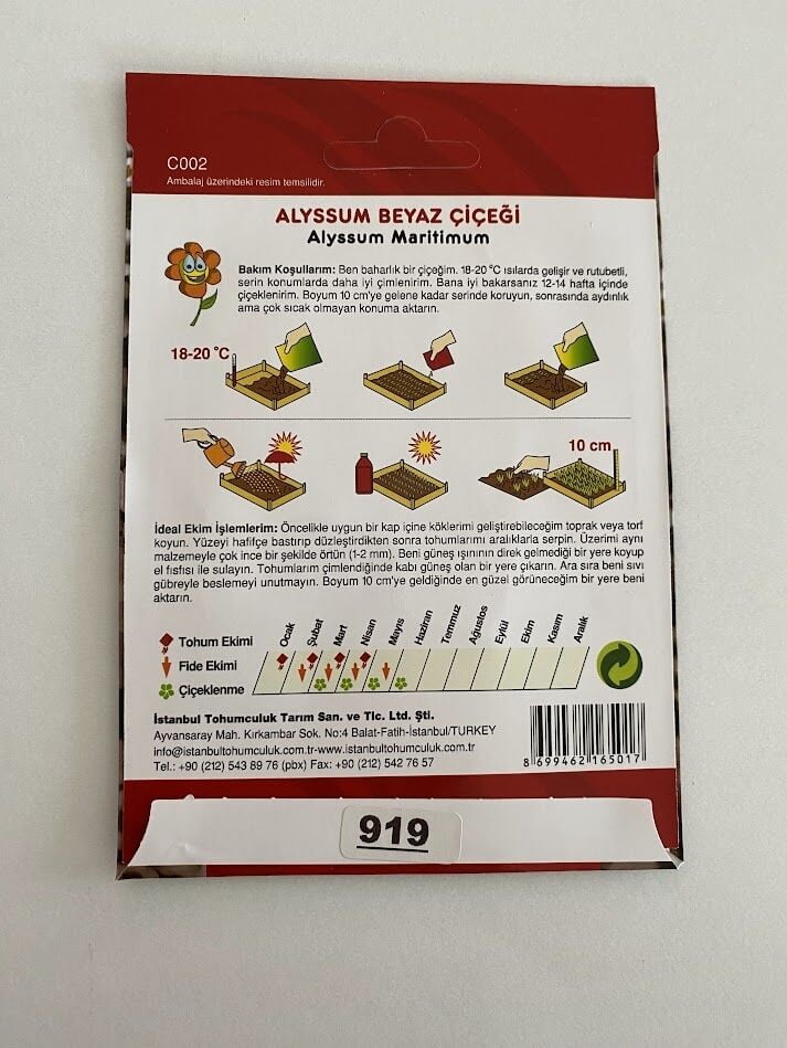 ALYSSUM ( ÇOKLU TOHUM ) - 250 Tohum - BEYAZ Renk