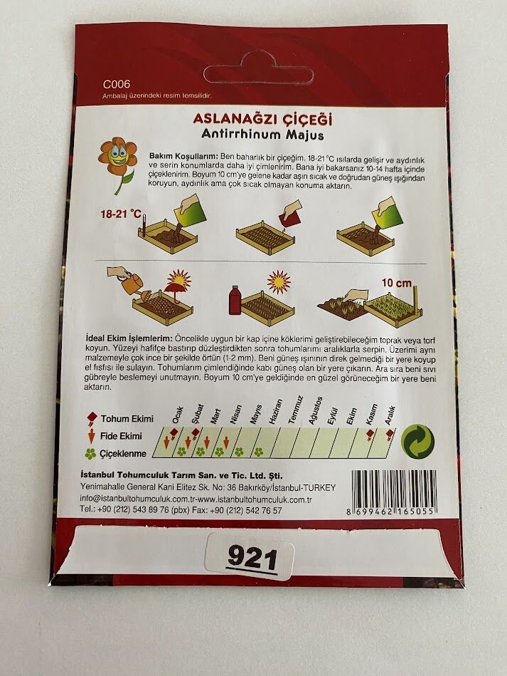 ASLANAGZI ( ÇOKLU TOHUM ) - 250 Tohum - KARIŞIK Renk